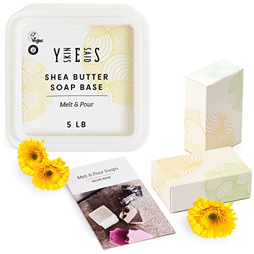 Skin Said Yes Shea Butter Soap Base - 5 Lb Melt and Pour Soap Base, Organic Shea Butter Soap Base for Soap Making, No Palm Oil Clear Soap Base, Vegan, Natural Shea Butter - Soap Recipe Book Included