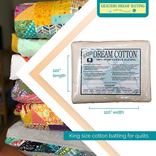 Quilters Dream 100% Cotton Batting - King Size Quilt Batting for DIY (Thin, 122 Inches x 120 Inches)