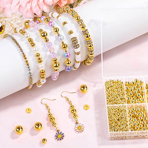 1250 Pieces Gold Spacer Beads for Jewelry Making, Gold Round Beads and Gold Flat Clay Beads for Bracelets Making, Small Gold Filled Beads for Jewelry Making