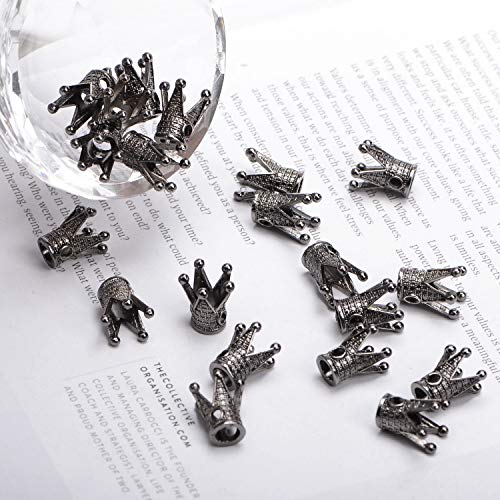 AD Beads 20 Pieces Solid Metal King & Queen Crown Big Hole Bracelet Connector Charm Beads ( King Crown (Gunmetal))