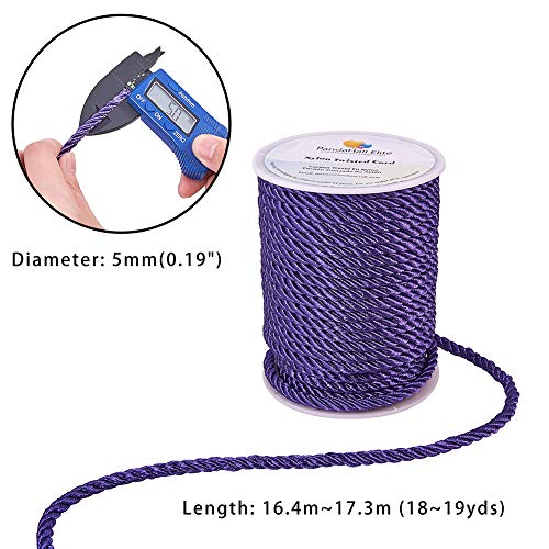 PH PandaHall 18 Yards Purple Silk Rope 5mm Twisted Cord Trim 3-Ply Twisted Cord Rope Nylon Crafting Cord Trim Thread String for DIY Craft Making Home Christmas Decoration Upholstery Curtain Tieback