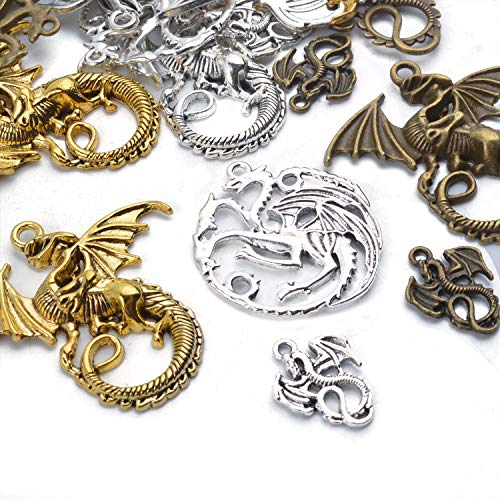 Flying Dragon Pendant,20 Pieces Assorted Craft Supplies Antique Dragon Charms Alloy Beads 10 styles for Jewelry Making Accessory DIY Necklace