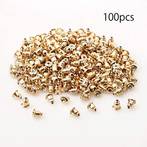 200 Pcs Earring Posts and Backs, Hypoallergenic Stainless Steel Earrings Posts Flat Pad Blank Earring Studs with Bullet Earring Backs for Jewelry Making Findings (Gold)