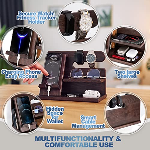 Gifts for Men Wood Phone Docking Station Ash Key Holder Gift for Him Cell Phone Stand Organizer Dad Birthday Husband Anniversary Nightstand Purse Father Graduation