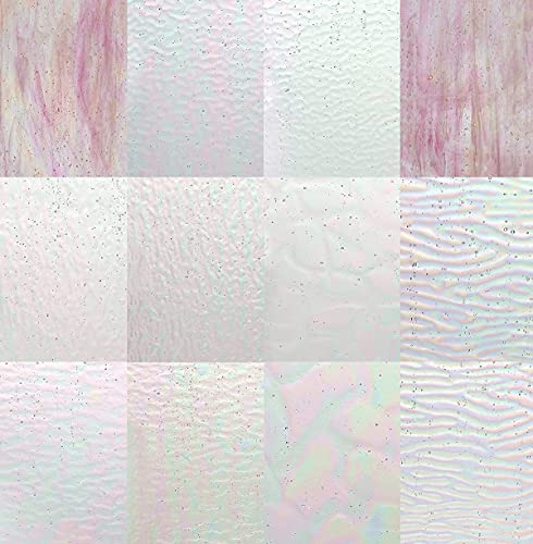 Lanyani 12 Sheets Iridescent Clear Textured Stained Glass Sheets for Cratf, 4x6 inch Cathedral Art Glass Packs for Mosaic Work