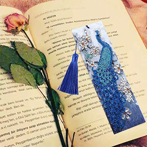 Diamond Painting Bookmarks -Diamond Painting by Number Kits,Painting Cross Stitch Peacock Partial Drill Crystal Rhinestone Embroidery Pictures Arts Craft for Reading Gift Ross Beauty