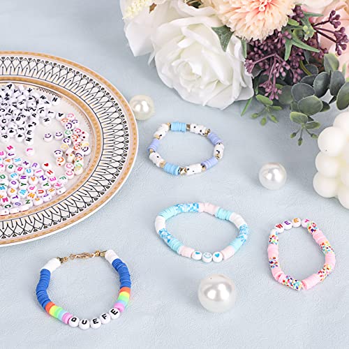 QUEFE 9600pcs Clay Beads for Bracelet Making Kit, 96 Colors Polymer Heishi Beads with Letter Beads for Jewelry Necklace Making, Craft Gifts, Preppy, Set for Girls 8-12