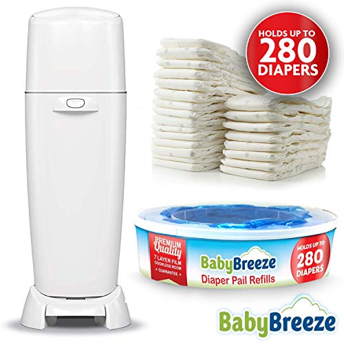 BabyBreeze Diaper Pail Refill Bags Compatible with Playtex Diaper Genie Pails Odor Absorbing Diaper Disposal Trash Bags - 2240 Count (8-Pack)