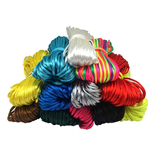 FQTANJU 2mm x 12 Bundles 132 Yards premium Quality Rattail Nylon Satin Cord for Beading Jewelry Making, , Kumihimo Rattail,Chinese Knot, (Assorted Colors)