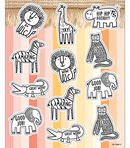 Schoolgirl Style Simply Safari Animal Stickers—72 Reward Stickers with Jungle Animals and Motivational Messages for Assignments, Tests, Game Prizes, Rewards, Achievements (6 Sheets), Multi, 168317