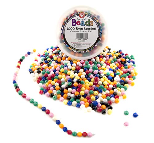 Hygloss Products Bucket O'Beads - Plastic Faceted Beads - Assorted Colors - Great for Arts & Crafts - Jewelry, Keychains & More - Economy Pack of 1000