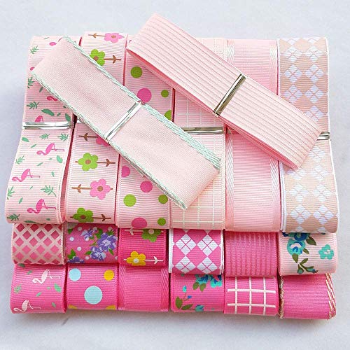 Libiline 20yards Assorted Pink&Fuschia Satin Organza Grosgrain Ribbon Craft DIY Packing Hair Bow Accessory (Pink)