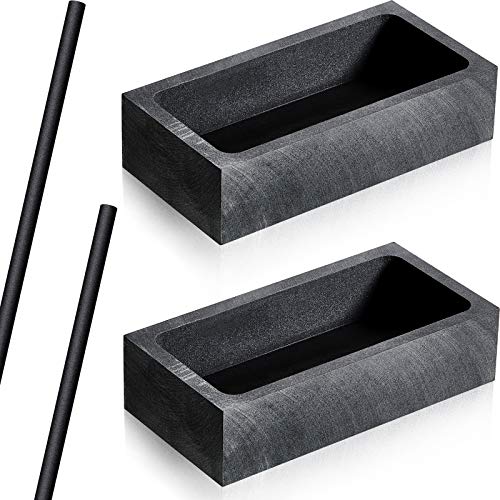 4 Pieces Graphite Ingot Mold Set Includes 2 Pieces 1 Kg Graphite Casting Mold Crucible Mould and 2 Pieces Graphite Crucible Stir Stick 12 x 5/16 Inch Long Carbon Stirring Rod for Melting Refining