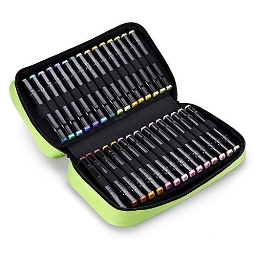 BTSKY Art Marker Carrying Case Lipstick Organizer-60 Slots Canvas Zippered Markers Storage for Touch Spectrum Noir Paint Sharpie Markers, Empty Wallet Only(Green)