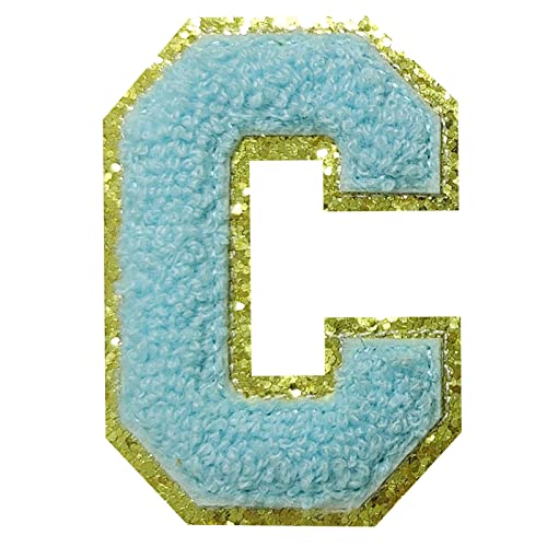 4Pcs Blue Chenille Letter, 2.2" Iron on Letters Patches, Chenille Letter Patches for Clothing (C)