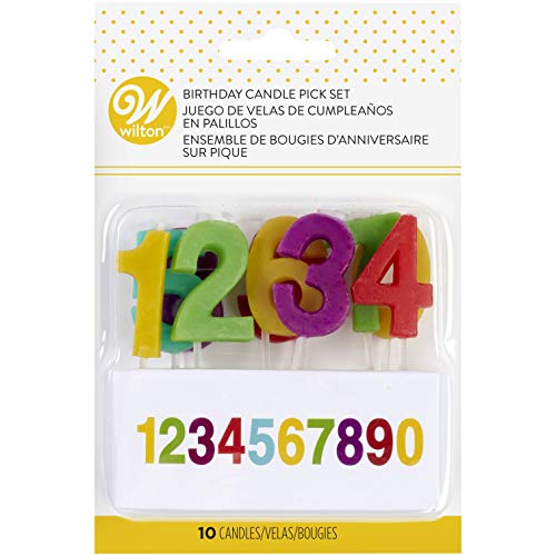 Wilton W2811-7-701 Candle Pick Set, 3-Inch, Numerals Rainbow, 10-Pack