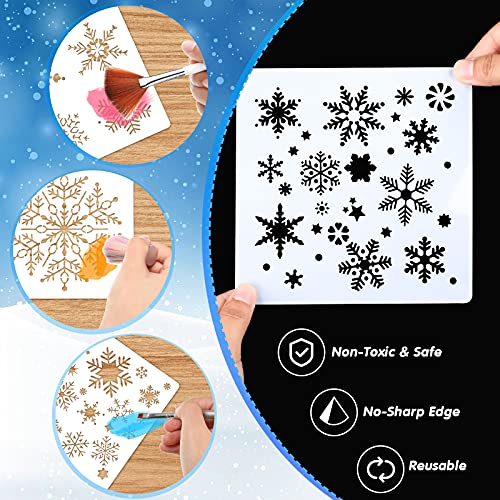 8 Pieces Christmas Snowflake Stencil PET Large Snowflake Stencil Painting Winter Stencils Reusable Holiday Stencils Delicate Template Snow Flakes for DIY Crafts Xmas Window Glass Wall Door Decoration