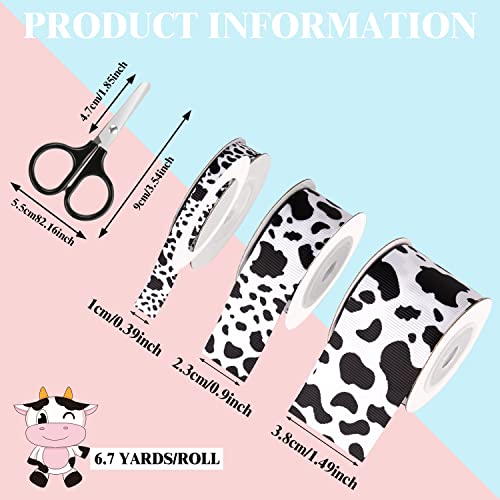 Cow Print Ribbon, BENBO 3 Rolls 15 Yards Cow Print Wired Edge Ribbon Cow Spot Pattern Burlap Wrapping Fabric Ribbon Animal Print Ribbon with Scissors for Wreaths, Wrapping, Crafting, Home Party