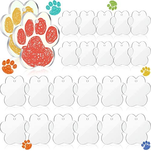 24 Pieces Acrylic Paw Keychain Blanks Clear Paw Shape Key Blanks Transparent Discs Precut Blanks for DIY Vinyl Keychain Projects Making Supplies