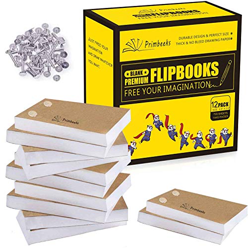 PRIMBEEKS 12 Pack Premium Blank Flip Books Paper with Holes, 720 Sheets (1440 Pages) No Bleed Flipbooks - Works with Flipbook Kit Light Pads, 4.5" x 2.5" Flip Book Paper for Drawing, Sketching