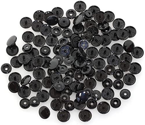 100 Sets KAM Extra Long Prong Plastic Snaps, BetterJonny Size 20 T5 Glossy Round Resin Plastic Fasteners No-Sew Buttons for Clothing Crafts (Black)
