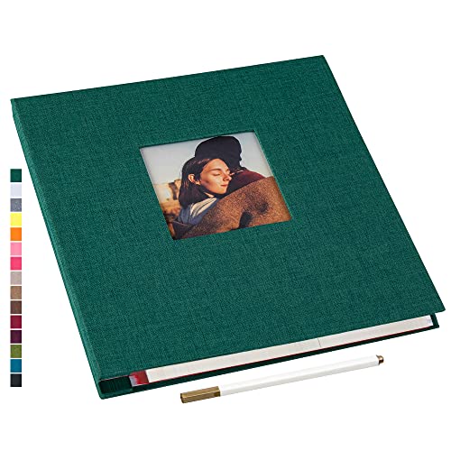 potricher Large Photo Album Self Adhesive 3x5 4x6 5x7 8x10 Pictures Linen Cover 40 Blank Pages Magnetic DIY Scrapbook Album with A Metallic Pen (Dark Green)