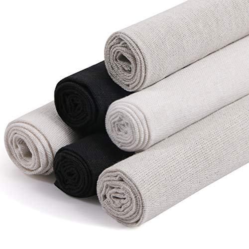 Linen Needlework Fabric, Kissbuty 6 PCS Linen Fabric Cloth for Garment Craft Flower Pot Decoration Embroidery Cross Stitch Cloth, 19.6 by 19.6 Inch (White,Beige and Black)