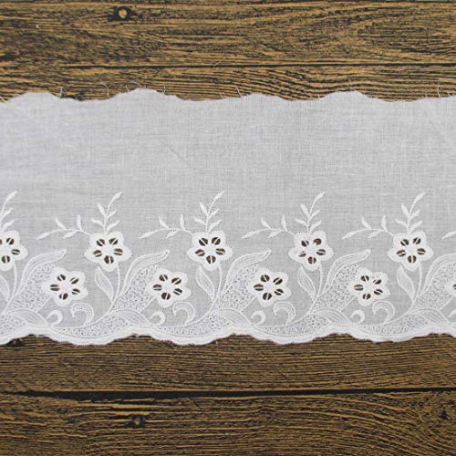 Trimscraft 5 Inches Wide Scalloped Eyelet Floral Pattern Cotton Lace Trims Pack of 4 Yards