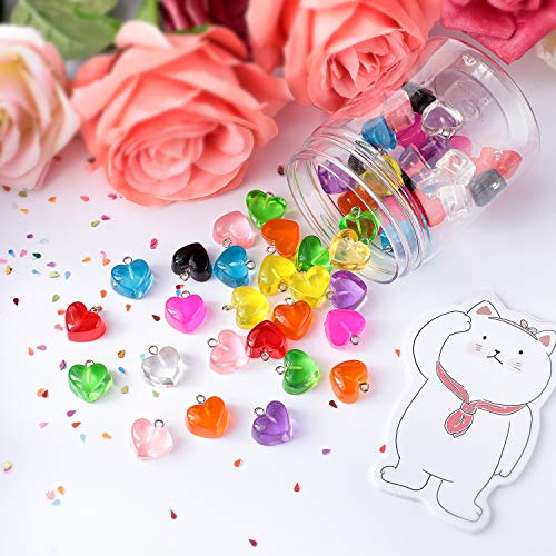Gummy Heart Charms Pendant Colorful Love Heart Candy Valentine's Day Pendant Charm Keychains Necklace Earring Pendant for DIY Jewelry Crafts Supplies (100 Pieces)