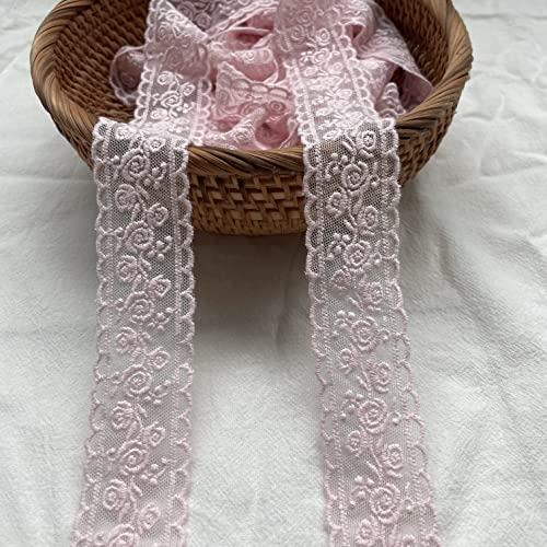 Sourcemall Lace Trim Ribbon, Delicate Pink Floral Ribbon for Wedding/Bridal Decoration, DIY Craft Sewing, Home Decoration, 5 Yards (Pink Flower)