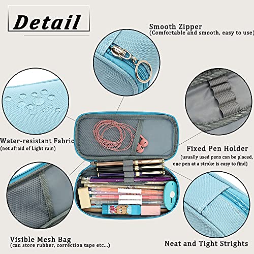 FUXINGYAO Pencil Case, Multi- Slot Pencil Pouch, Portable Pencil Bag, Pen Case for Middle High College School & Office (Blue)
