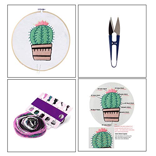 Handmade Embroidery Starter Kit Set with Pattern Including Embroidery Cloth,Bamboo Embroidery Hoop, Color Threads, and Other Tools Kit for Beginners