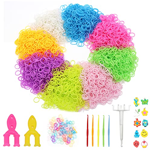 5200+ Rubber Bands Refill Loom Set: 8 Colors Glow in The Dark 5000 Loom Bands,200 Colored S-Clips,10 Charms,2 Y-Looms,1 Upgrade Crochet Hook for Kids DIY Craft Weaving Kit