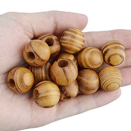 Natural Wooden Beads, 100 Pieces 18mm Diameter Round Loose Spacer Beads Large Hole (6.5mm) Wooden Craft Beads with Beautiful Grain for DIY Handmade Decorations