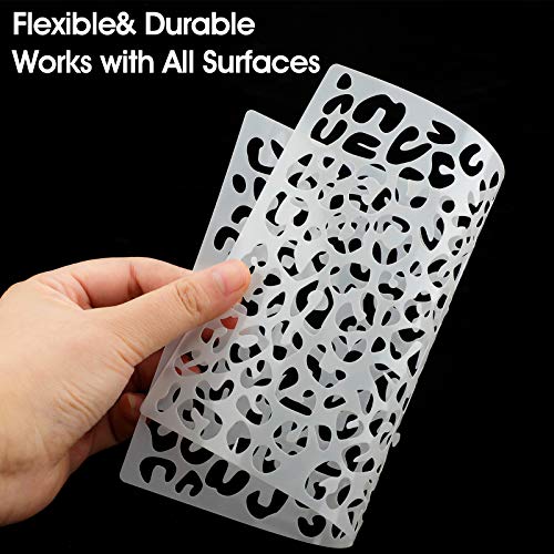 4 Pieces Leopard Skin Stencil Painting Stencil Reusable Painting Stencil Template for Scrapbooking Drawing Tracing DIY Furniture Wall Floor Decor (8.3 x 11.7 Inch)