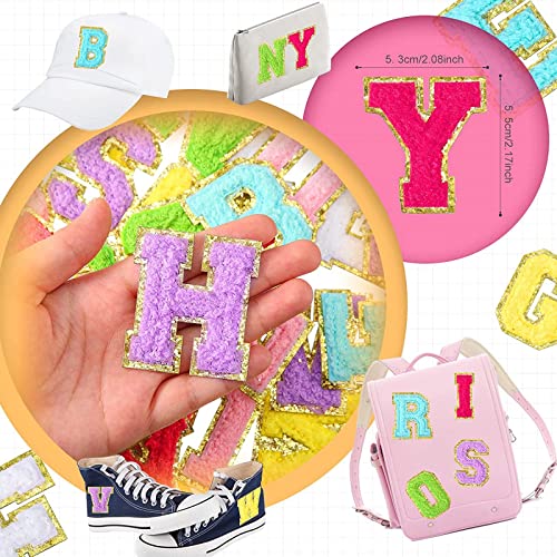 104 Pieces Self Adhesive Chenille Letter Patches Dupes Glitter Chenille Letter Patches Initial Patches for Clothing DIY Mobile Phone Backpacks Hat (Multicolor)