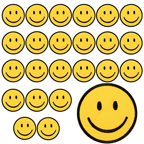 24 Pieces Smile Face Iron on Patch Yellow Smile Face Patches Cute Happy Face Applique Clothes Embroidered Patches Vintage Iron on Patches for Jeans Bags Clothing Dress Hat Jacket Craft DIY Decor