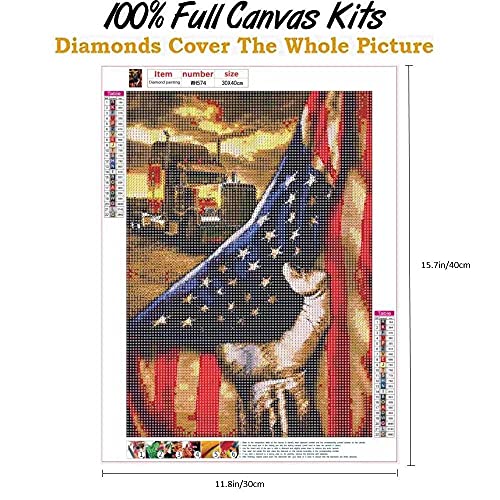 DIY 5D Diamond Painting Kits Hand Flag for Adults Patriotic, Painting Cross Stitch Full Drill Crystal Rhinestone Embroidery Pictures Arts Craft for Home Wall Decor，American Flag and Car 11.8x15.7in