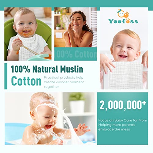 Yoofoss Muslin Burp Cloths for Baby 10 Pack 100% Cotton Baby Washcloths for Boys Girls Large 20''X10'' Super Soft and Absorbent White-6 Layers