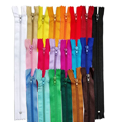 KGS 12 inch Nylon Zipper | High Quality Zippers for Sewing Crafts | 20 Zippers/Pack (20 Colors)