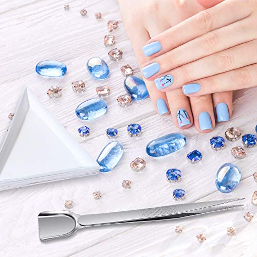 3 Pieces Stainless Steel Handy Tweezers with Scoop Beads Gems Pickup Tweezers and 20 Pieces Bead Sorting Trays Triangle White Plastic Trays for Beads Gems Rhinestone Crystals
