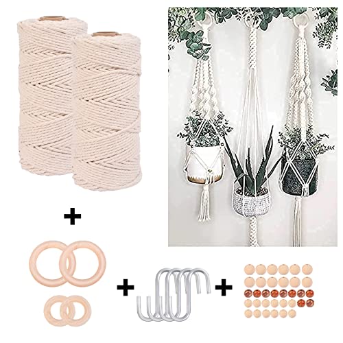 Macrame Cord Kit Macrame Kits with 50pcs Macrame Supplies 109 Yards 3mm Cotton Macrame Plant Hangers Kits with Easy to Follow Instructions for Adult Beginners