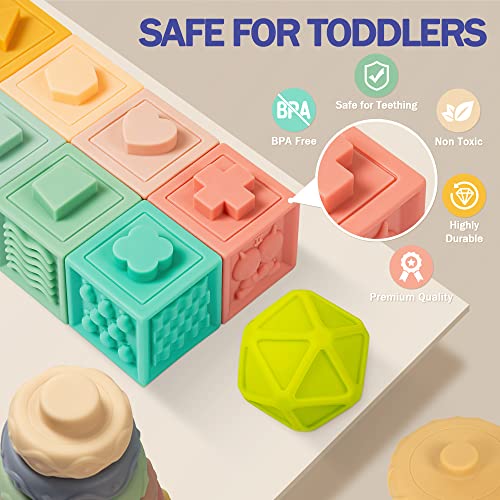 Jyusmile Baby Toys 6-12 Months, Montessori Toys for Babies 6-12 Months, Incl Stacking Building Blocks & Soft Infant Teething Toys & Sensory Balls for Toddlers 0-3-6-9-12 Months