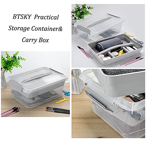 BTSKY Stack & Carry Box, Clear Plastic Storage Container Stackable Home Utility Box with Removable Tray Multi-Purpose Storage Bin for Organizing Stationery, Sewing, Art Craft Supplies(Grey)