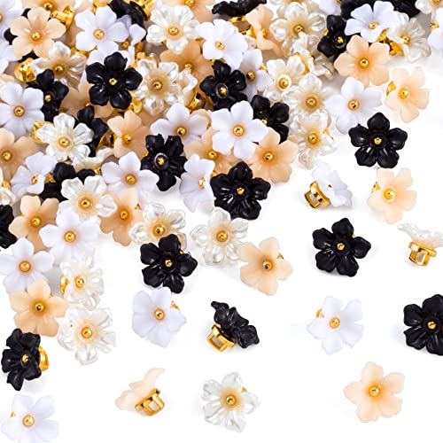 ANCIRS 100 Pack 13mm Resin Flower Shape Sewing Buttons for Crafts Making, Clothes & DIY Projects, Scrapbook Decoration- 25 Matte Orange & 25 Matte White & 25 Bright White & 25 Matte Black