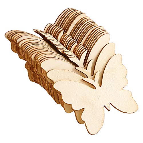 Newbested 48 Pack Unfinished Wood Butterfly,Natural Blank Wood Butterfly Shaped Slices Cutouts for Painting,DIY Crafts,Gift Tags and Home Decorations