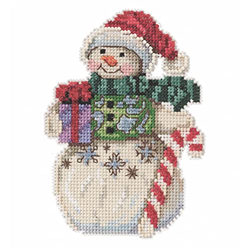 Snowman with Candy Cane Counted Cross Stitch Ornament Kit Mill Hill 2021 Jim Shore JS202116, multi