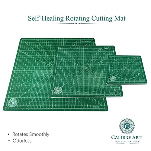 Calibre Art Rotating Self Healing Cutting Mat 14x14 (13" Grid), Perfect for Quilting & Art Projects