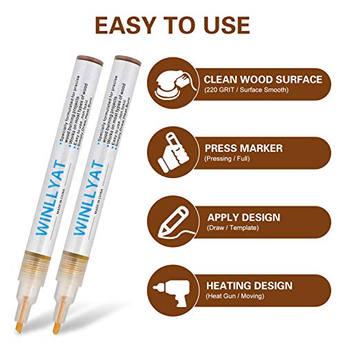2 PCS Scorch Pen Marker Wood Burning Pen - Winllyat Chemical Wood Burned Marker Pen for DIY Projects - Oblique Head and Round Head (Oblique Head and Round Head)