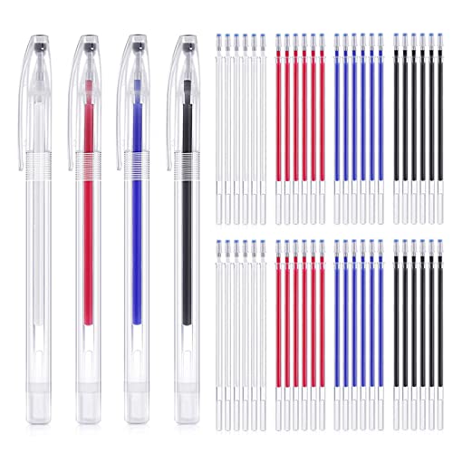 52 Pieces Heat Erasable Pen Refills with 4 Pieces Empty Pen Shell, Heat Erase Pens Fabric Marking Pens for Quilting, Sewing, DIY Dressmaking, Sewing Marking Pens